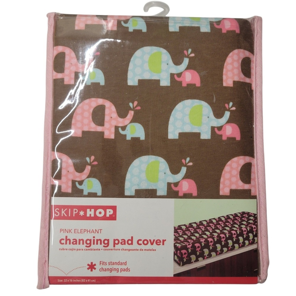 Skip Hop Pink Elephant Changing Pad Cover Brown Cotton Jersey NEW